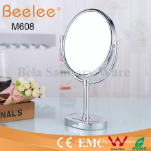 Miroir de loupe de maquillage double face rond en laiton sur pied libre de salle de bain